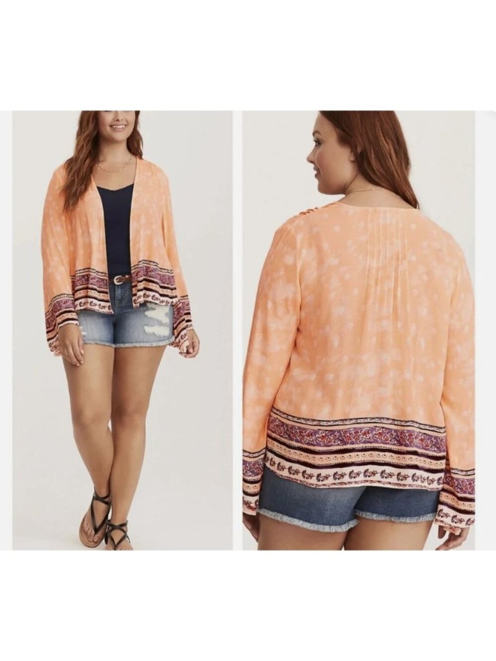 Torrid Gauze Kimono Lightweight Open Cardigan Top Floral Boarder Lagenlook 3X